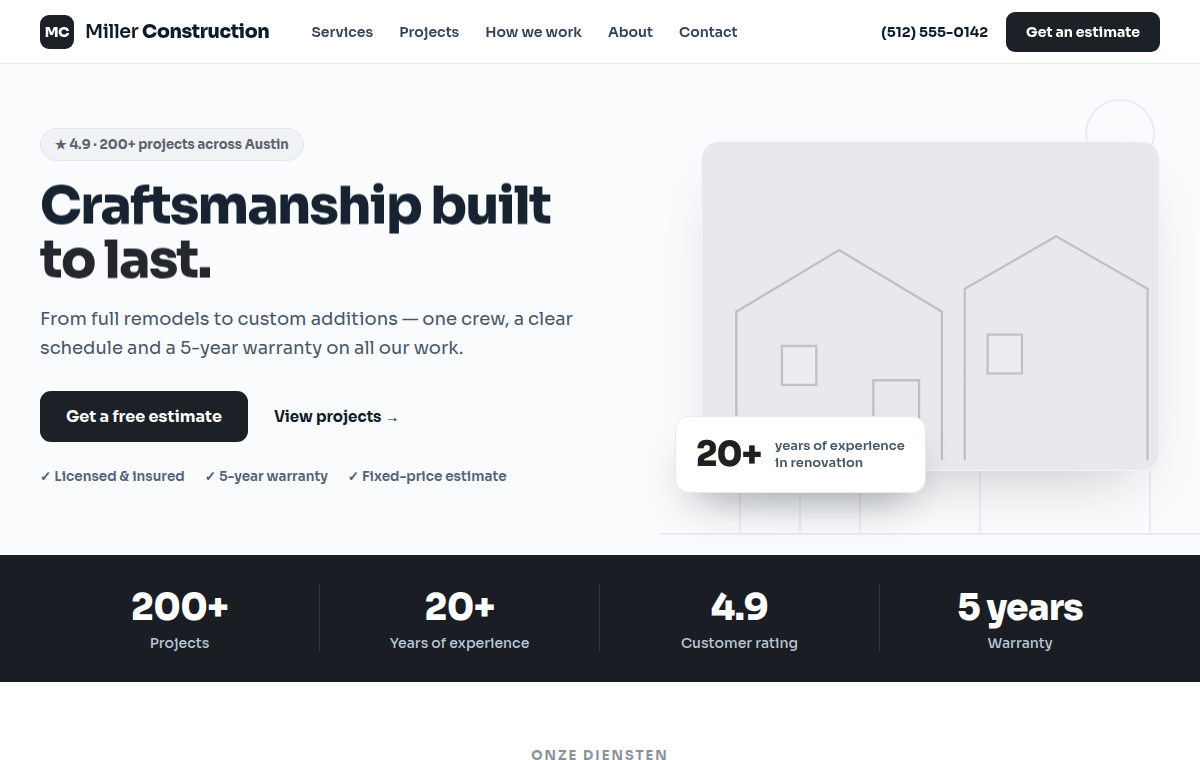 Example of a website built with Brickks