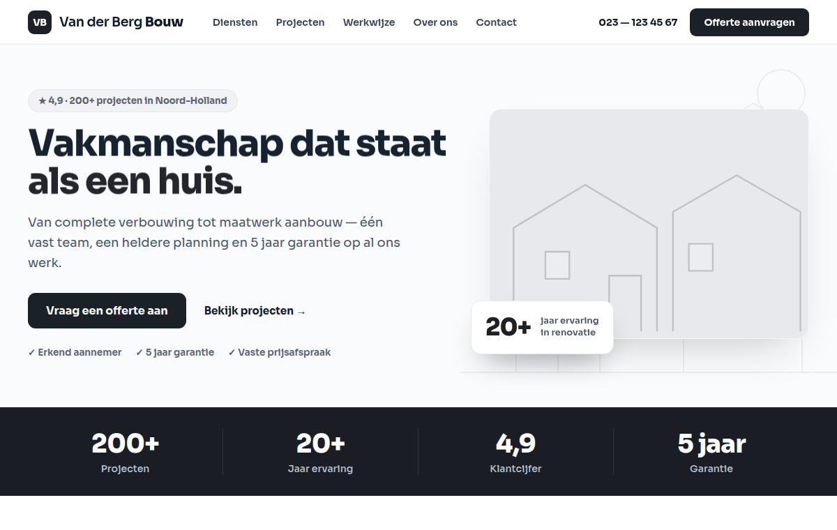 Voorbeeld van een website gemaakt met Brickks